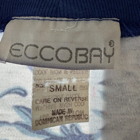 ECCOBAY S blue and white floral design cardigan w/white flower full button front - Picture 2 of 8